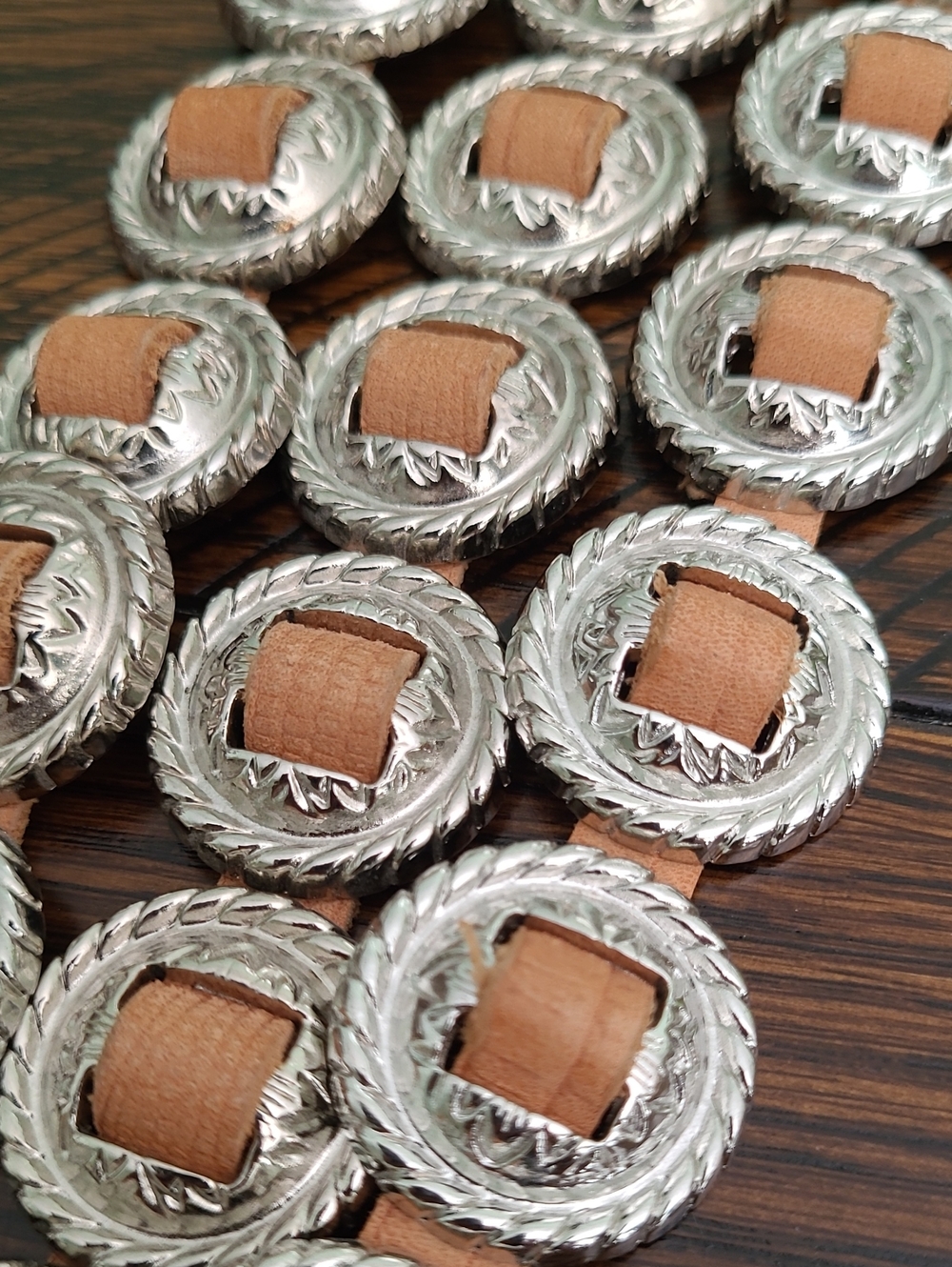 Conch Leather Belt Multi Row Silver Metal M/L Corset Cinch Western Boho Pow Wow